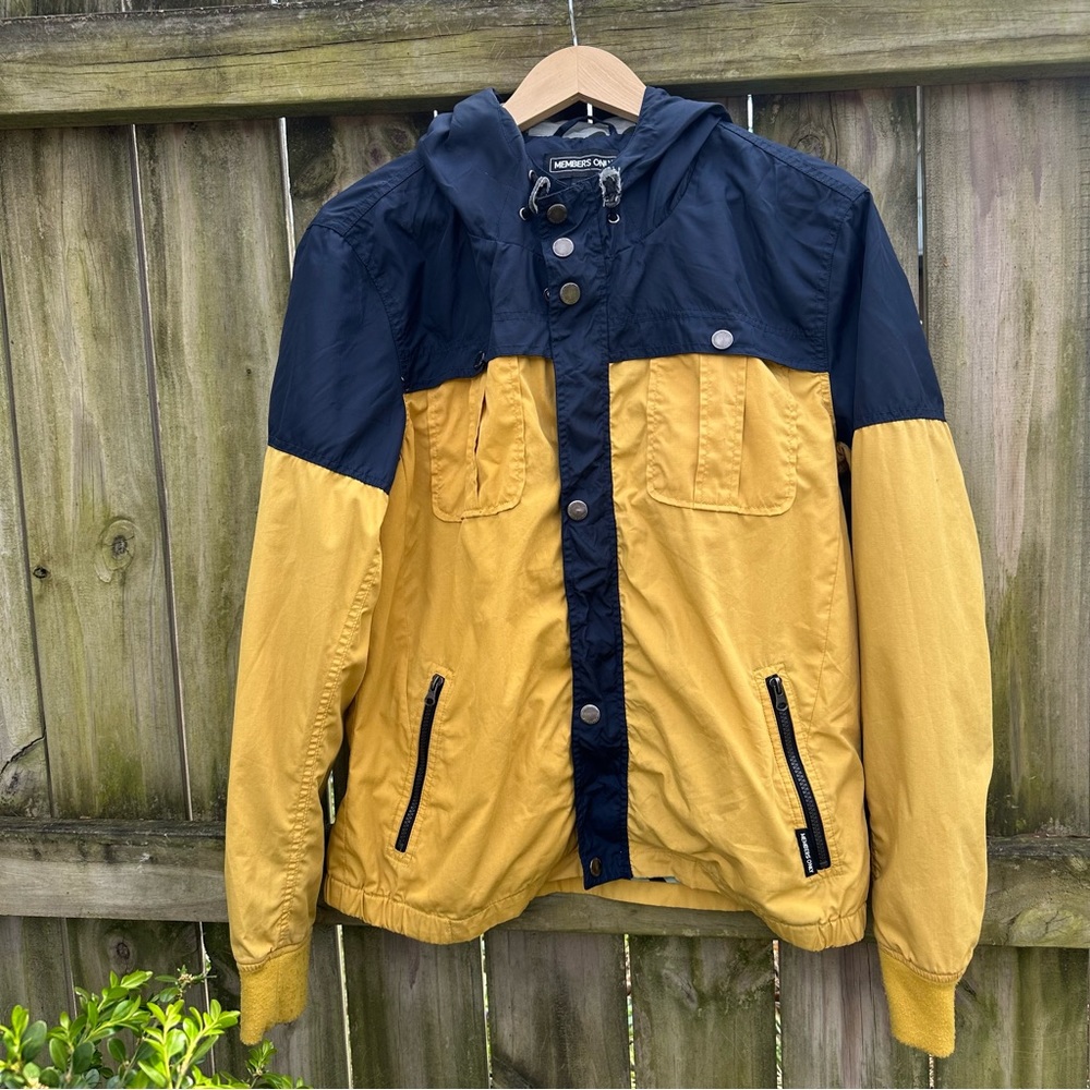 Members Only Hooded Jacket Windbreaker Yellow Blue Camouflage Lining Size Large